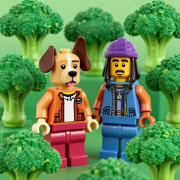 lego snoop dogg and wizz khalifa surrounded by bunches of broccoli dean, roger digital art style