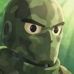 closeup camouflaged face of fantasy commando spirit, in a gentle green dawn light, clean cel shaded vector art, studio ghibli painting, eyvind earle, cinematic lighting, volumetric lighting, smooth, sharp focus, highly detailed, render in unreal engine 5, artstation, deviantart, behance, trending, epic composition, octane, light rays, award - winning