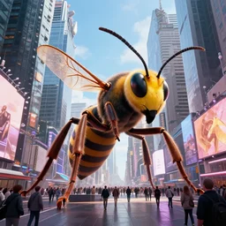 masterpiece, giant wasp, swiss alps, inside times square, fantasy, by santiago calatrava and andreas franke, rhads, digital art, highly detailed, artstation