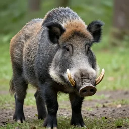 a wild boar - gorilla - hybrid. animal photography. boar, tusks.