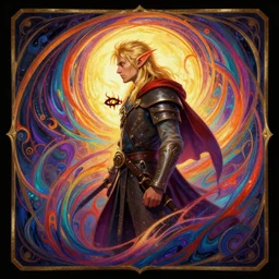 side profile centered painted portrait, male blonde elf ranger, hate, d & d, gloomhaven, matte painting concept art, art nouveau, beautifully backlit, swirly vibrant color lines, fantastically gaudy, aesthetic octane render, 8 k hd resolution, by ilya kuvshinov and cushart krentz and gilleard james