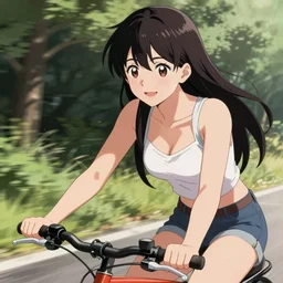 attractive Matoi Ryuko driving the bike, hourglass slim figure, medium shot close up, seductive smile, details, sharp focus, illustration, by Yoji Shinkawa, Sandra Chevrier, Richard Schmid, Jeremy Lipking, Trending artstation, pixiv, digital Art
