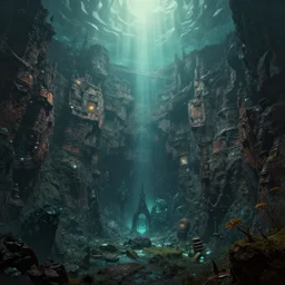 a fantastic landscape of 6th layer of Abyss in style of Made in Abyss, 4k, trending on artstation, high quality, illustration, octane render, unreal engine 5