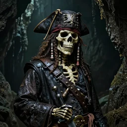 realistic photo of a skeletal ghostly pirate head and torso, holding a sword and standing in a grotto, dark, brooding, paul carrick, atmospheric lighting, intricate, ultra detailed, well composed, best on artstation, cgsociety, epic, stunning, gorgeous, intricate detail, wow, masterpiece
