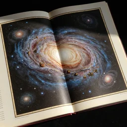 a book open to a map of another galaxy, in the style of the codex seraphinianus