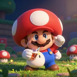 drunk mario eats big mushroom and drinks alcohol cartoon