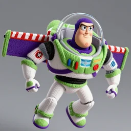 a photorealistic photograph of a knitted Captain America as Buzz Lightyear flying through outer space Trending on Artstation, featured on Behance, well-rendered, Unreal Engine, 4K HD