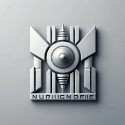 a logo of company which produces nuclear engines for cyborgs, year 3 0 4 6, brutalism, volume and symmetry