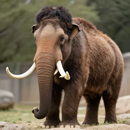 photo of a very wooly brown hairy mammoth, mastodon, mammoth, detailed fur, zoo photography, National Geographic, HD,
