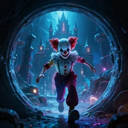 boy emerging from a space portal in cyberspace, in 1 7 6 7, cutecore clowncore, bathed in the the glow, alien castle in background, low - light photograph, in style of tyler mitchell