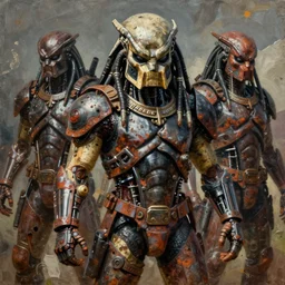 predator hunter from movie, durty colours, rotten textures, rusty shapes, biotechnology, bao pnan, tim hildebrandt, bruce pennington, donato giancola, larry elmore, oil on canvas, masterpiece, trending on artstation, featured on pixiv, cinematic composition, hyper - detailed, hd, hdr, 4 k, 8 k