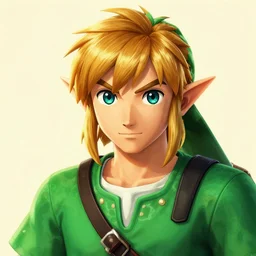 highly detailed portrait of link from ocarina of time, visual contact, ringlet hair by atey ghailan, by greg rutkowski, by greg tocchini, by james gilleard, by joe fenton, by kaethe butcher, green, black, orange, cream color scheme