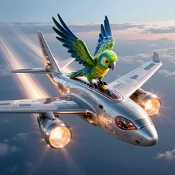 alien parrot plane, scifi, advanced technology, glowing engines, light trails, highly detailed, masterpiece, artstation, art by stas yurev and alex nice and job menting