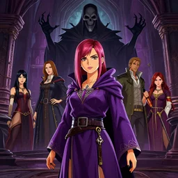 portrait of kate beckisale as cute girl in a purple robe of the necromancer of death god, gta v cover art, borderlands style, fantasy medieval style, inn background, celshading, sharp focus, intricate, detailed, by rhads, andreas rocha, rossdraws, makoto shinkai, laurie greasley, lois van baarle, ilya kuvshinov and greg rutkowski, dynamic lighting, sharp focus, grunge aesthetic, 4 k