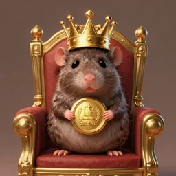 a sewer rat wearing a golden crown, on a throne's seat, prize winning, trending on artstation, fantasy illustration, warm tones, comedic, digital art