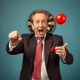 saul goodman throwing dart at red ballon, stock photo