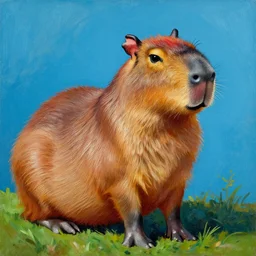 Michelangelo portrait painting of a capybara, colourful