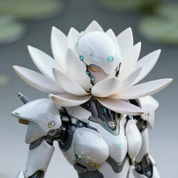 futuristic nymphaea themed mecha waterlily upper body, sepals forming helmet, highly detailed, nymphaea, 8 k hd resolution, barbatos gundam with multi layered floral inlay, bandai box art, star wars, makoto kobayashi, frank gehry, raymond swanland