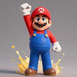 front view, full body portrait stalin, dressed as Super Mario, one arm up, splash art, movie still, octane render, long lens, shallow depth of field, bokeh, anamorphic lens flare, 8k, hyper detailed, 35mm film grain