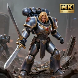 photo of a very beautiful!! woman space marine, brandishing chain sword, grimmacing, knee deep in destroyed tyrranid, highly detailed, 4 k, hdr, smooth, sharp focus, high resolution, comic! book!, award - winning photo