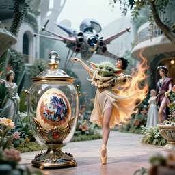 fuji gfx, 8 k, j. j abrams flare ; esoteric ultra realistic x - wing faberge in cthulhu ( 1 9 9 0 ) film still garden dance scene in frontiers in porcelain photography fashion magazine june seinen manga portrait edition, hyperrealistic real - life xenomorph yoda porcelain occult egg in victorian glass jar, pointe pose, eye contact, tilt shift wide shot zaha hadid background