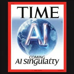 TIME magazine cover, the coming AI singularity, by Moebius and Roger Dean and Sandra Chevrier, 4k