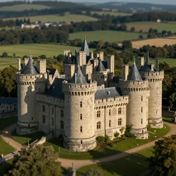 a beautiful motte and bailey castle tilt shift perspective high resolution