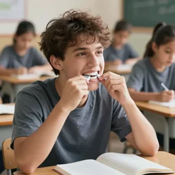 man trying to wipe teeth at a classroom, cinematic lighting, photorealistic, hyperdetailed, cgsociety, 8 k, high resolution,