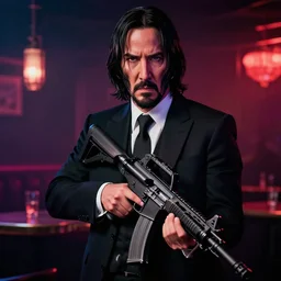 john wick, night club, holding an assault rifle, cinematic, 8k