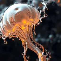 strands of jelly transforming into metal filigree, fractals, abstract, dramatic lighting, ultra detail, smooth render, cinematic, octane render