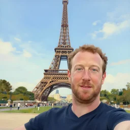 a selfie taken by chubby mark zuckerberg in front of the eiffel tower, a beautiful painting by mark ryden!