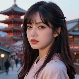 close-up portrait of Lalisa Manobal, original art by James Jean, flowy, rgb, rule of thirds, captivating, cinematic, kyoto japan setting