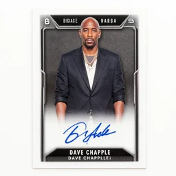 trading card featuring dave chappelle with symmetrical attributes, dave chappelle trading card - h 6 4 0