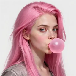 Stern girl with pink bubblegum hair, Mark Edward Fischbach, intricate, highly detailed, digital painting, artstation, concept art, smooth, sharp focus, illustration, Unreal Engine 5, 8K, art by artgerm and greg rutkowski and Martine Johanna