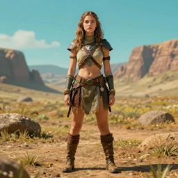hyper realistic photo of prehistoric medieval postapocalyptic survivor milla jovovich, full body, rule of thirds, conceptart, saturated colors, cinematic, greg rutkowski, brom, james gurney, craig mullins, artstation, cgsociety