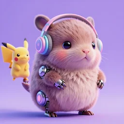 high quality 3 d render neo - cyberpunk very cute half fluffy! wombat!! half cyborg with headphones, pastel mechanical! paw, highly detailed, unreal engine cinematic smooth, in the style of detective pikachu, hannah yata charlie immer, neon purple light, low angle, uhd 8 k, sharp focus