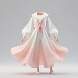 isolated savoir - faire design boyish couture details sailor collar in shell white peach pink dior modern avant garde attire airy double volume fluttery hardware fresh aesthetic, dynamic posing, fictional character proportions, stylized figure, high detail photography, sharp focus, expert composition smooth