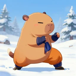 capybara snow fighting goku