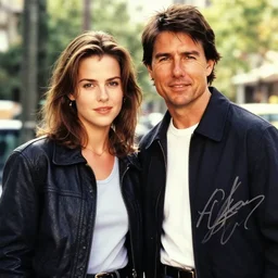 a signed picture of tom cruise and rebecca de mornay from risky business