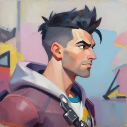greg manchess portrait painting of vincent valentine as overwatch character, medium shot, asymmetrical, profile picture, organic painting, sunny day, matte painting, bold shapes, hard edges, street art, trending on artstation, by huang guangjian and gil elvgren and sachin teng