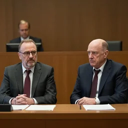 saul goodman and gus fring sitting in a courtroom