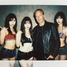 mike ehrmantraut posing with anime girls, film photograph
