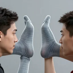 two people attached foot to forehead wireframe