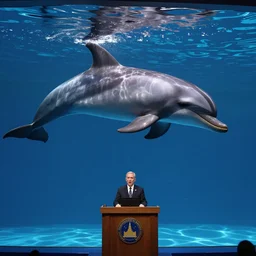 Bottlenose dolphin in water tank, dolphin senator, dolphin speaking before Congress, C-SPAN footage