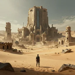 desert derelict ancient city cyberpunk, darek zabrocki, noah bradley, digital concept art, cinematic art, matte painting