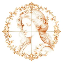 beautiful female portrait vines, elements, golden ratio, baroque, rococo, white + orange + ink + tarot card with ornate by marc simonetti, peter mohrbacher, detailed, intricate illustration, octane render