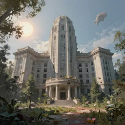 a beautiful hyperdetailed painting of nature building abandoned embassy by daniel burnham, myst extraterrestial infrared otherworldly morning sun fantasy fisheye, archdaily, wallpaper, highly detailed, trending on artstation.