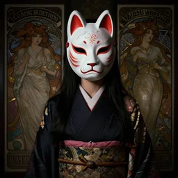 a photorealistic dramatic fantasy render of a beautiful woman wearing a beautiful intricately detailed japanese crow kitsune mask and clasical japanese kimono by wlop, artgerm, greg rutkowski, alphonse mucha, beautiful dynamic dramatic dark moody lighting, shadows, cinematic atmosphere, artstation, concept design art, octane render, 8 k