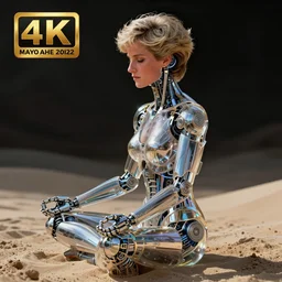 vibrant ultra clear sideview portrait of beautiful princess diana cyborg meditating by sandra chevrier laurie greasley gustave dore ron english, cybernetics, low contrast, cinematic dramatic lighting, hyper realistic detailed intricate render, hypermaximalist, ornate, epic composition, 4 k 8 k, zbrush maya octane blender, sharp focus, concept art, masterpiece award winning artstation trending