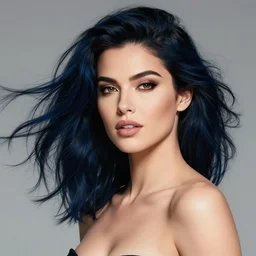 a stunning upper body portrait of a beautiful woman with navy blue tinted black hair blowing in the wind by marvel comics, digital art, trending on artstation